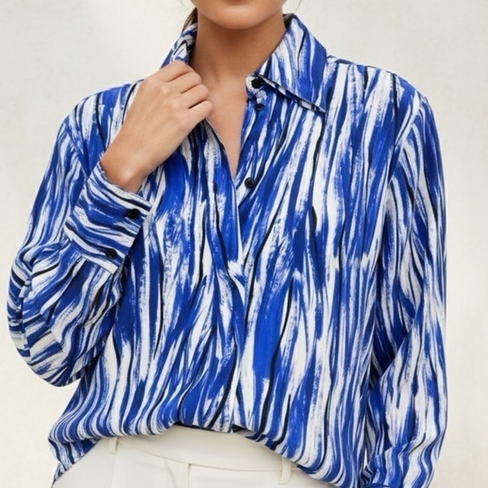 PROENZA SCHOULER Painterly‎ Marocaine Brushstroke Viscose Blouse